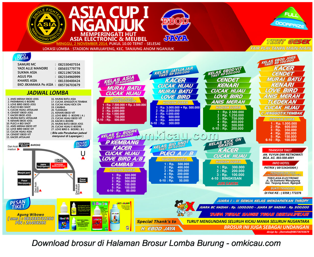 Brosur Lomba Burung Berkicau Asia Cup I, Nganjuk, 2 November 2014