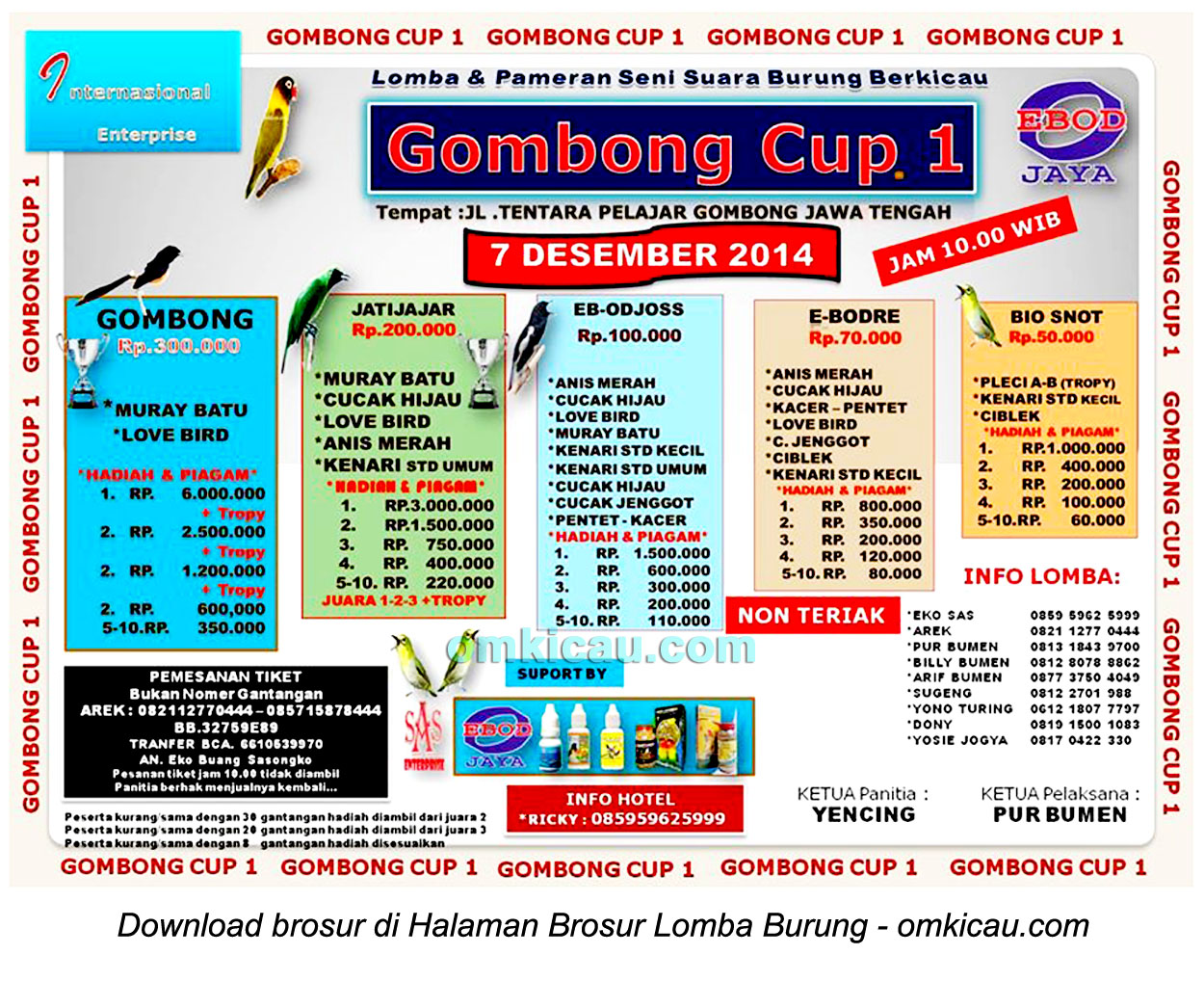 Brosur Lomba Burung Berkicau Gombong Cup 1, Kebumen, 7 Desember 2014