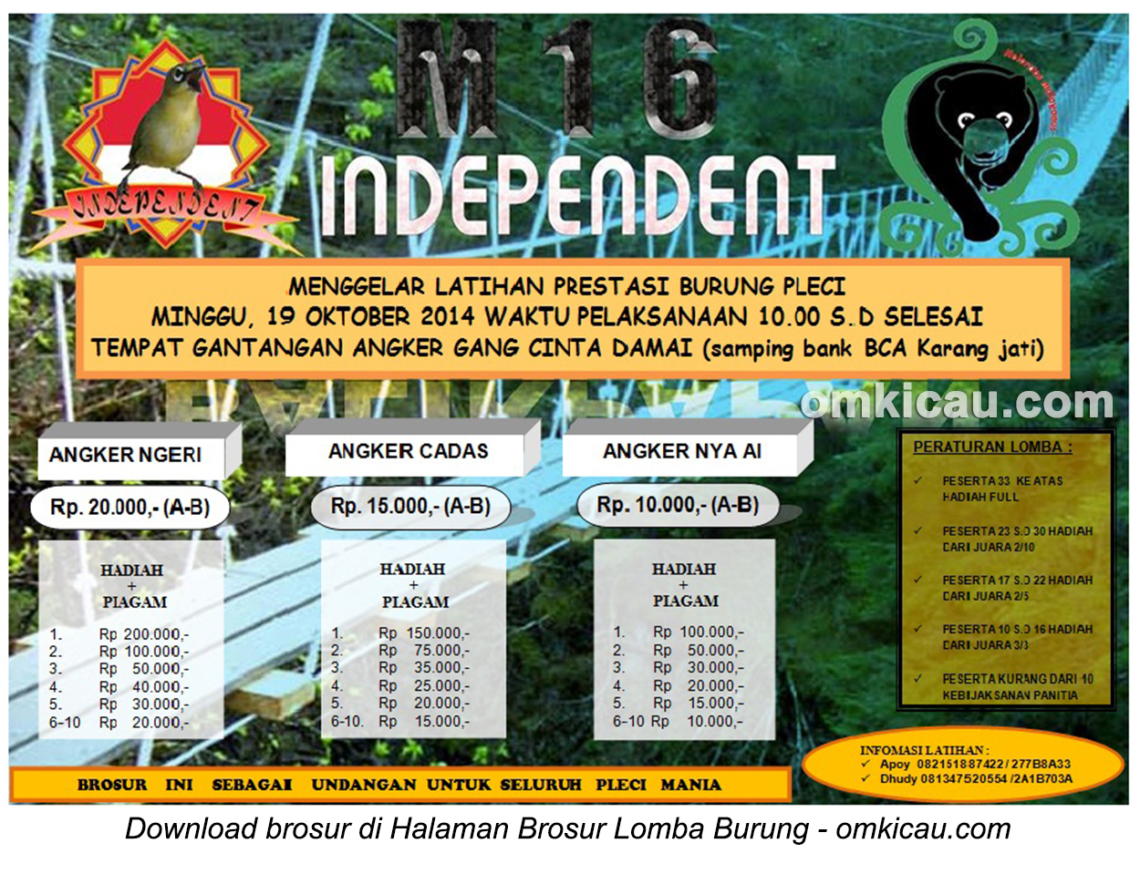 Brosur Latpres Burung Pleci M16 Independent, Balikpapan, 19 Oktober 2014