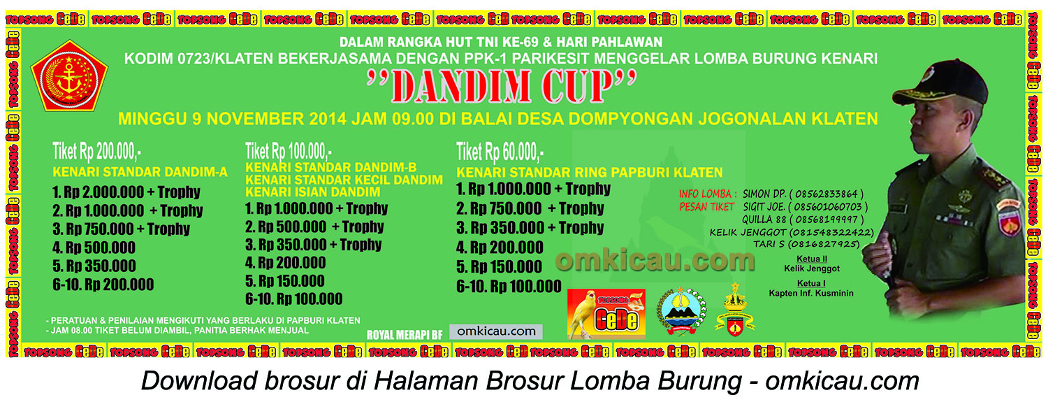 Brosur Lomba Burung Berkicau Dandim Cup, Klaten, 9 November 2014