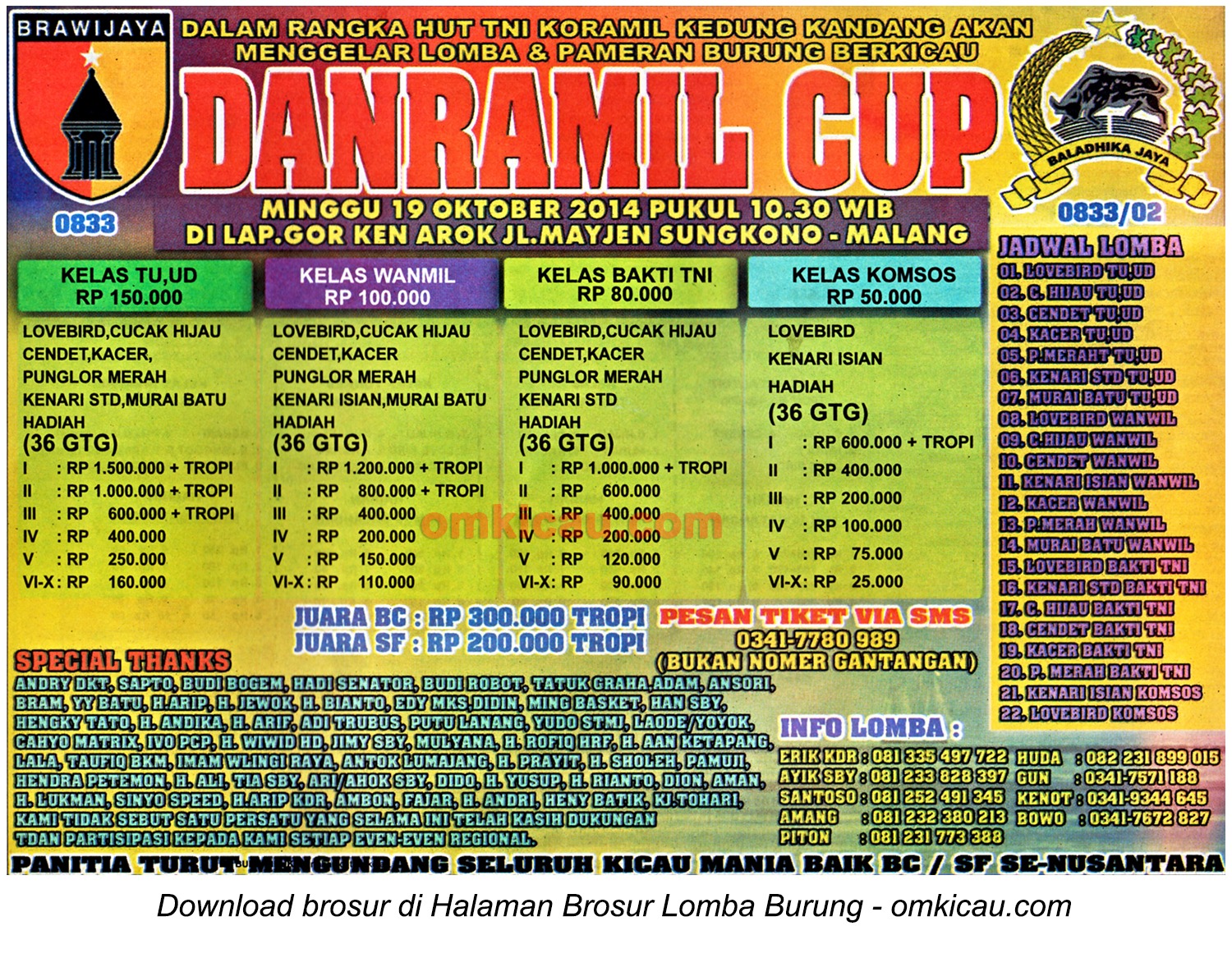 Brosur Lomba Burung Berkicau Danramil Cup, Malang, 19 Oktober 2014