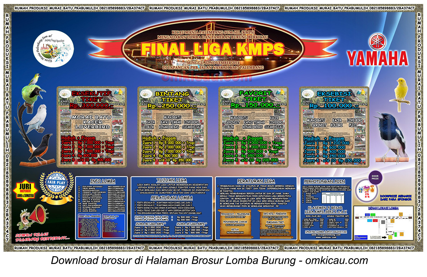 Brosur Lomba Burung Berkicau Final Liga KMPS, Palembang, 2 November 2014