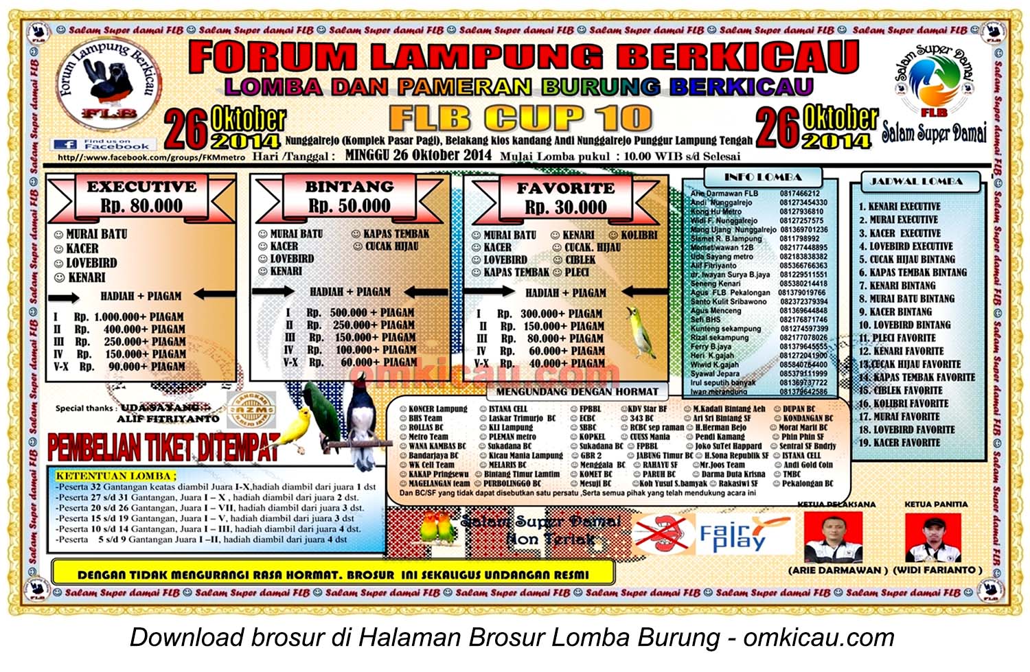 Brosur Lomba Burung Berkicau FLB Cup 10, Lampung Tengah, 26 Oktober 2014