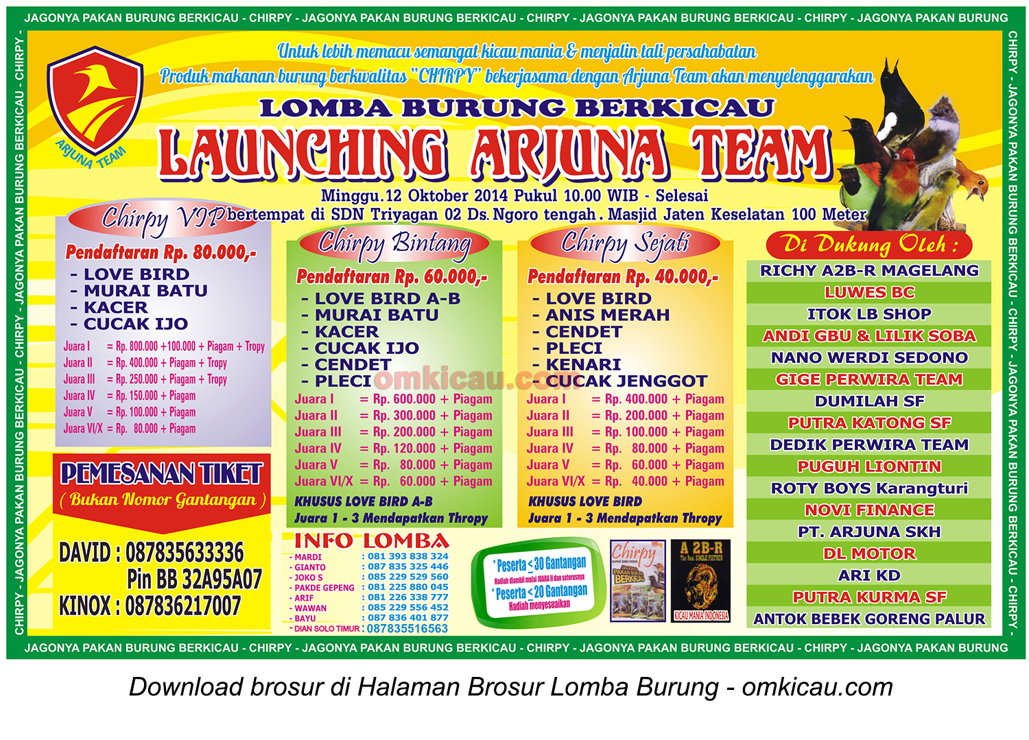 Brosur Lomba Burung Berkicau Launching Arjuna Team, Sukoharjo, 12 Oktober 2014