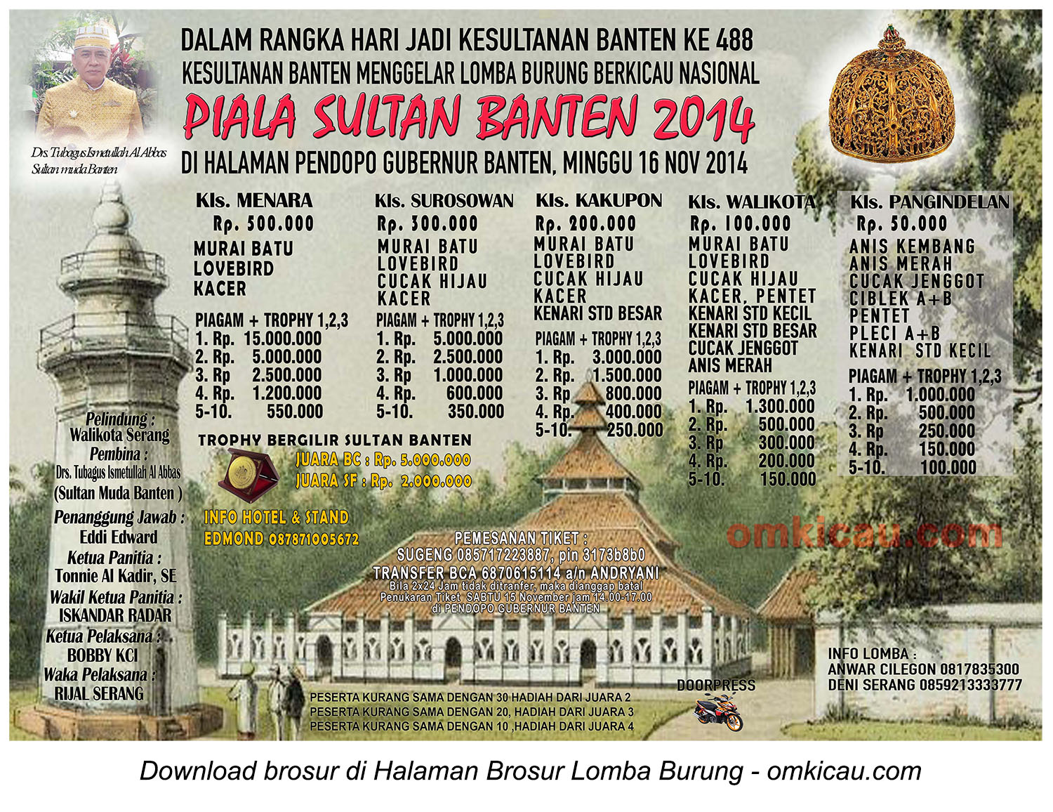 Brosur Lomba Burung Berkicau Piala Sultan Banten, Serang, 16 November 2014