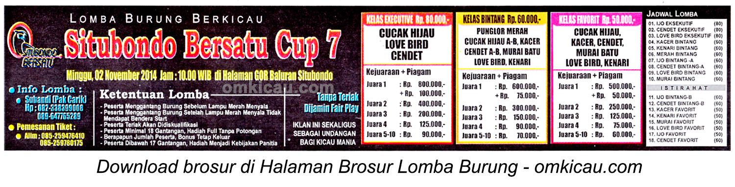 Brosur Lomba Burung Berkicau Situbondo Bersatu Cup 7, 2 November 2014
