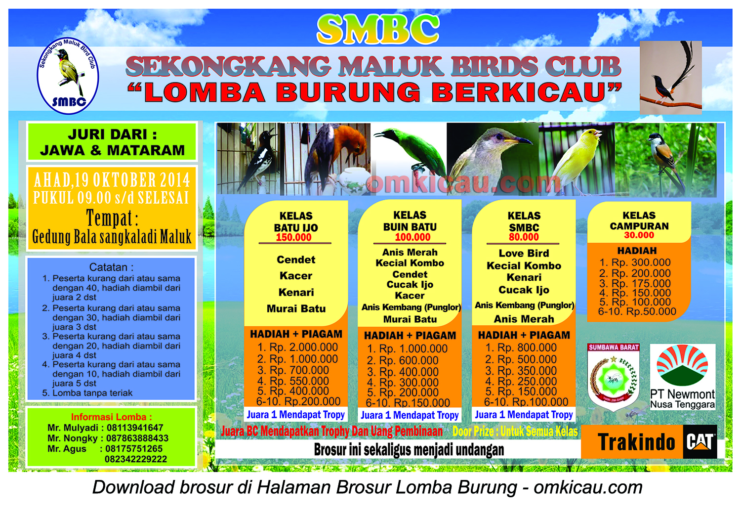 Brosur Lomba Burung Berkicau SMBC, Sumbawa Barat, 19 Oktober 2014