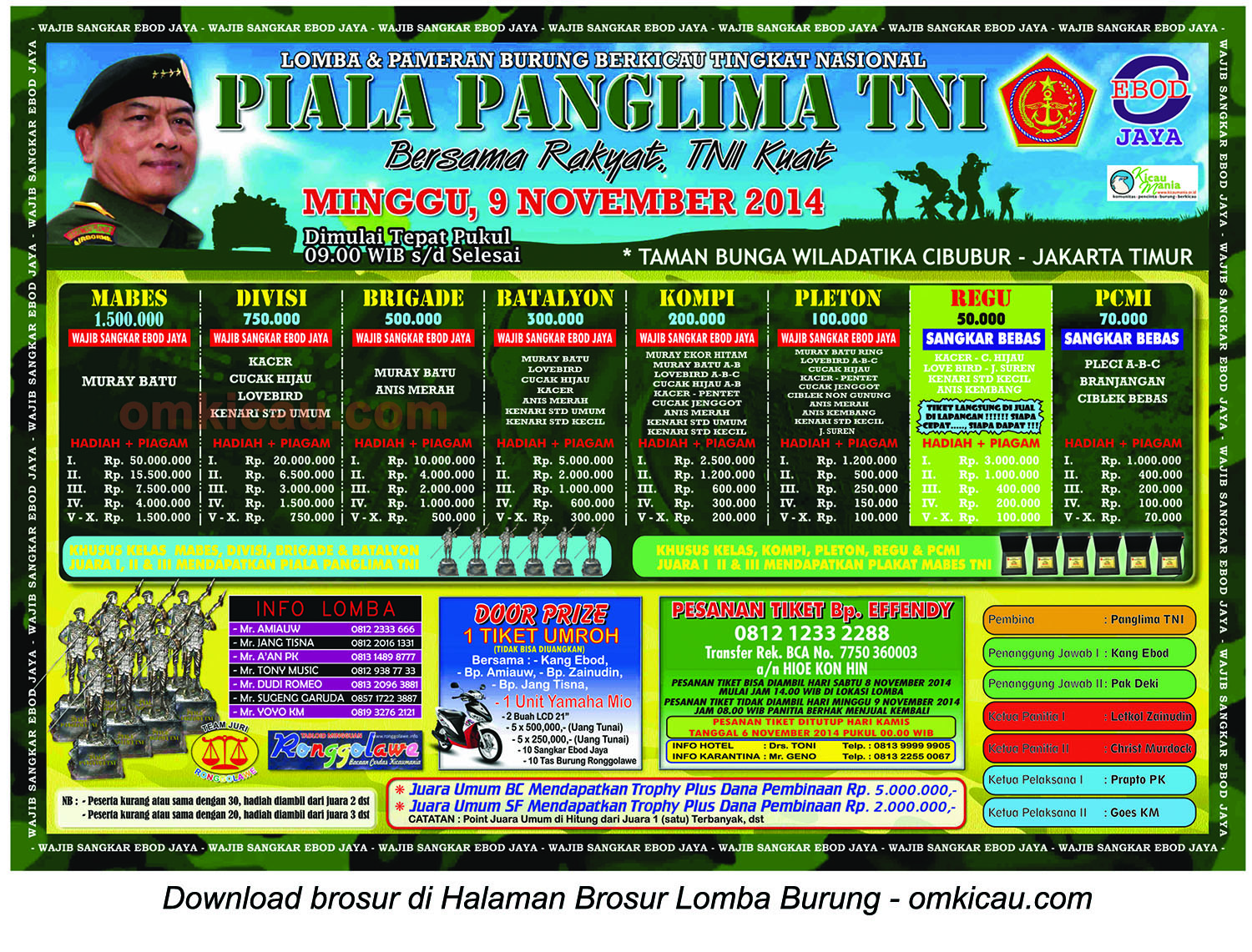 Brosur Lomba Burung Piala Panglima TNI Jakarta Timur, 9 November 2014