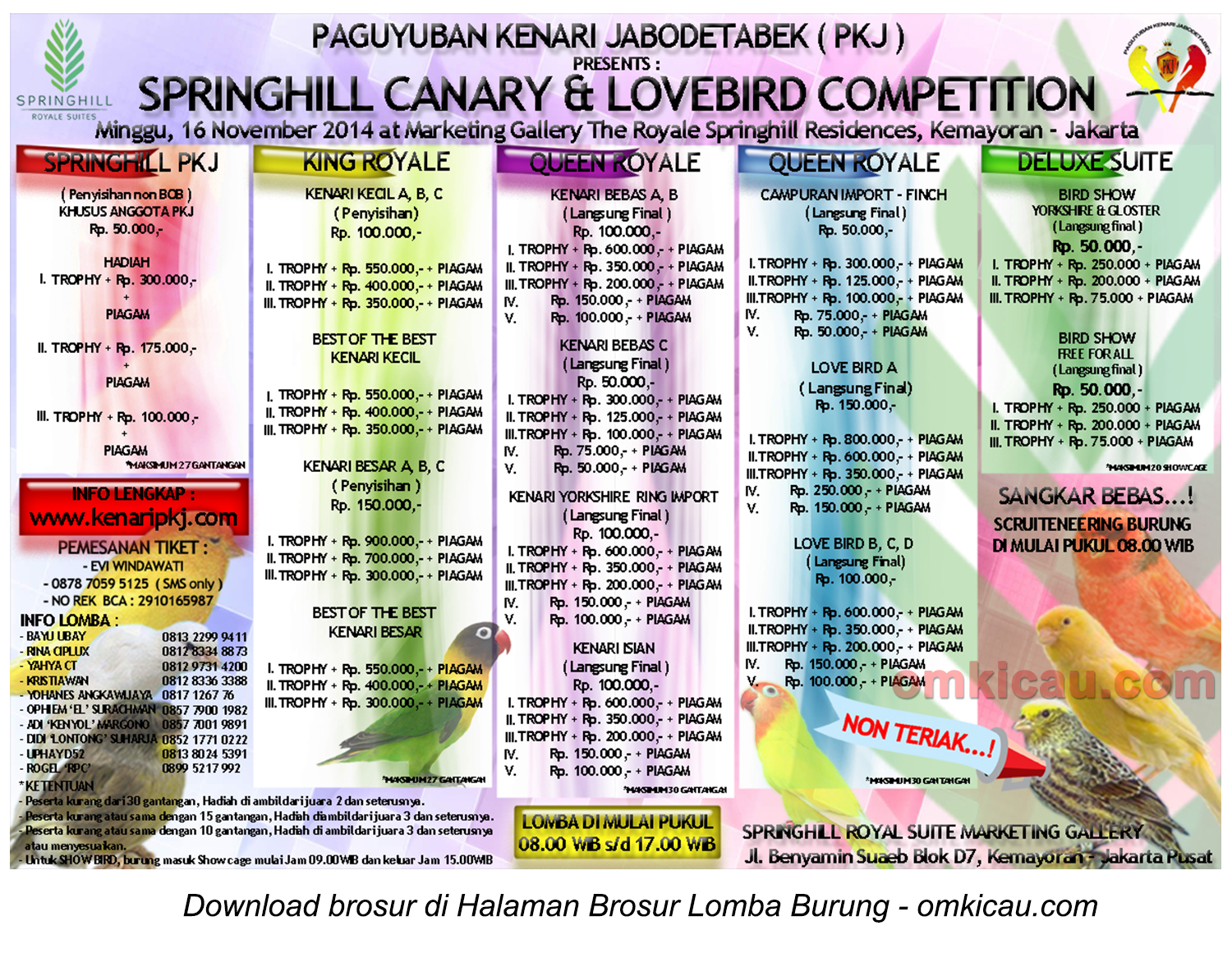 Brosur Springhill Canary & Lovebird Competition, Jakarta, 16 November 2014