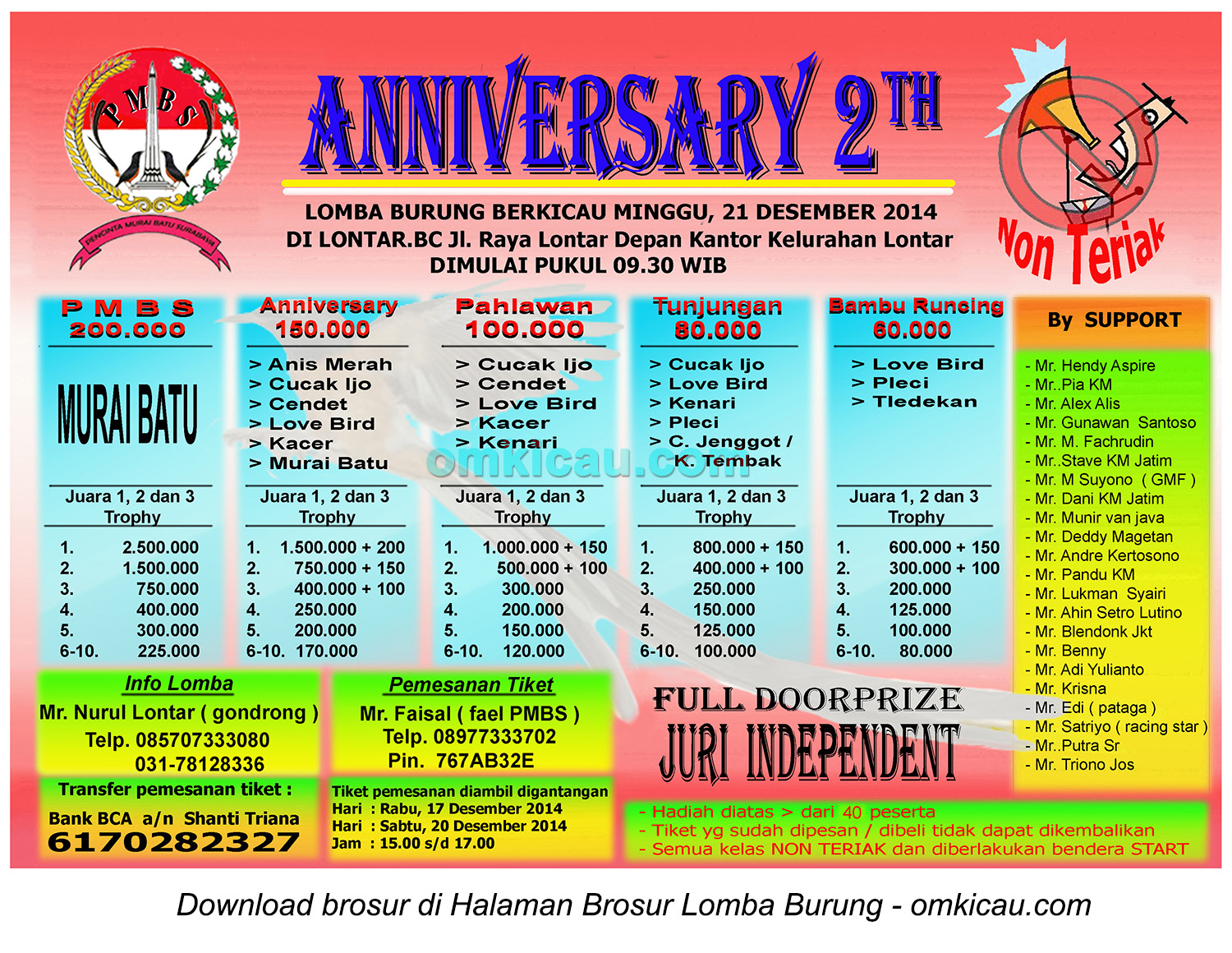 Brosur Lomba Burung Berkicau Anniversary 2th PMBS, Surabaya, 21 Desember 2014
