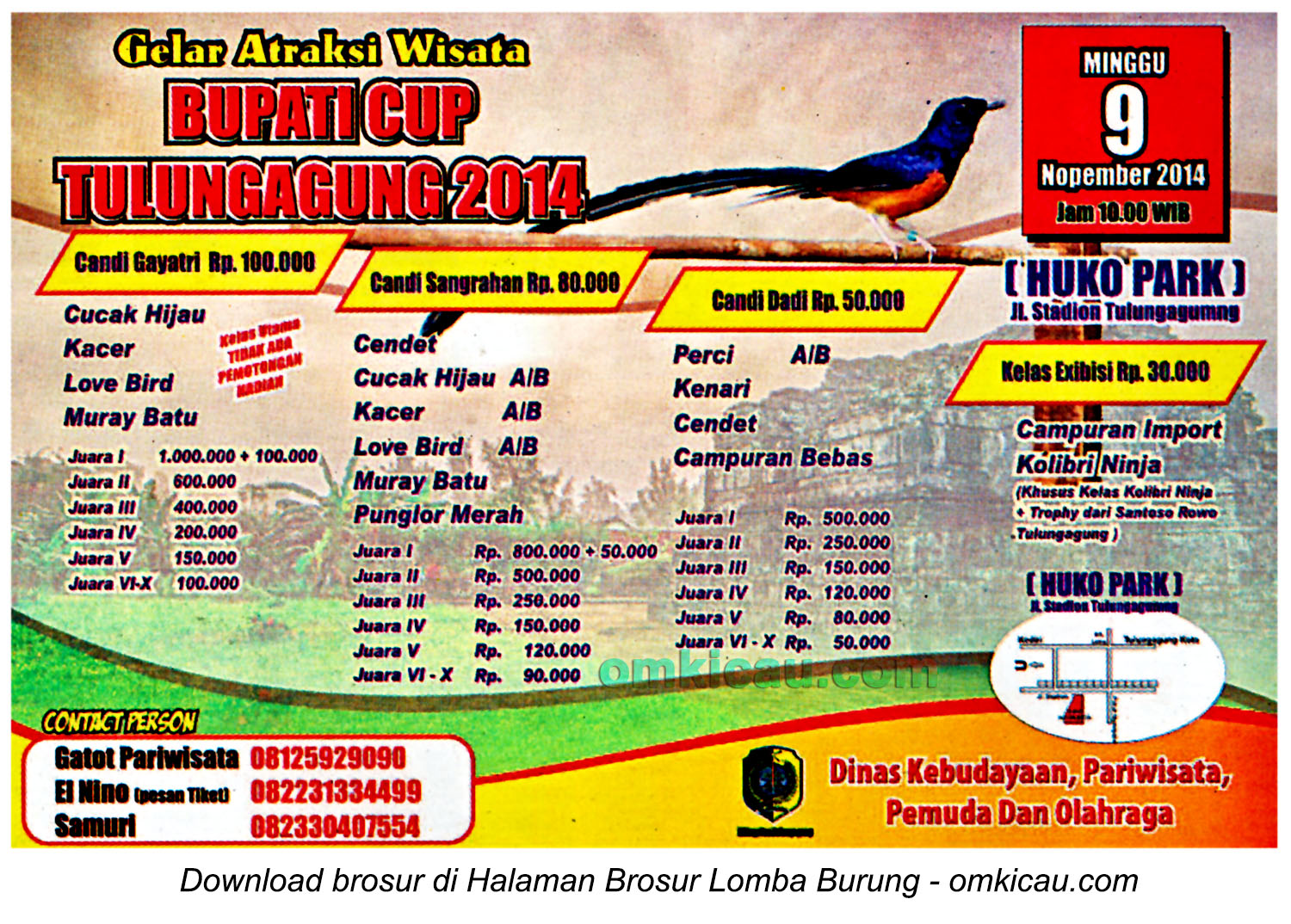 Brosur Lomba Burung Berkicau Bupati Cup, Tulungagung, 9 November 2014