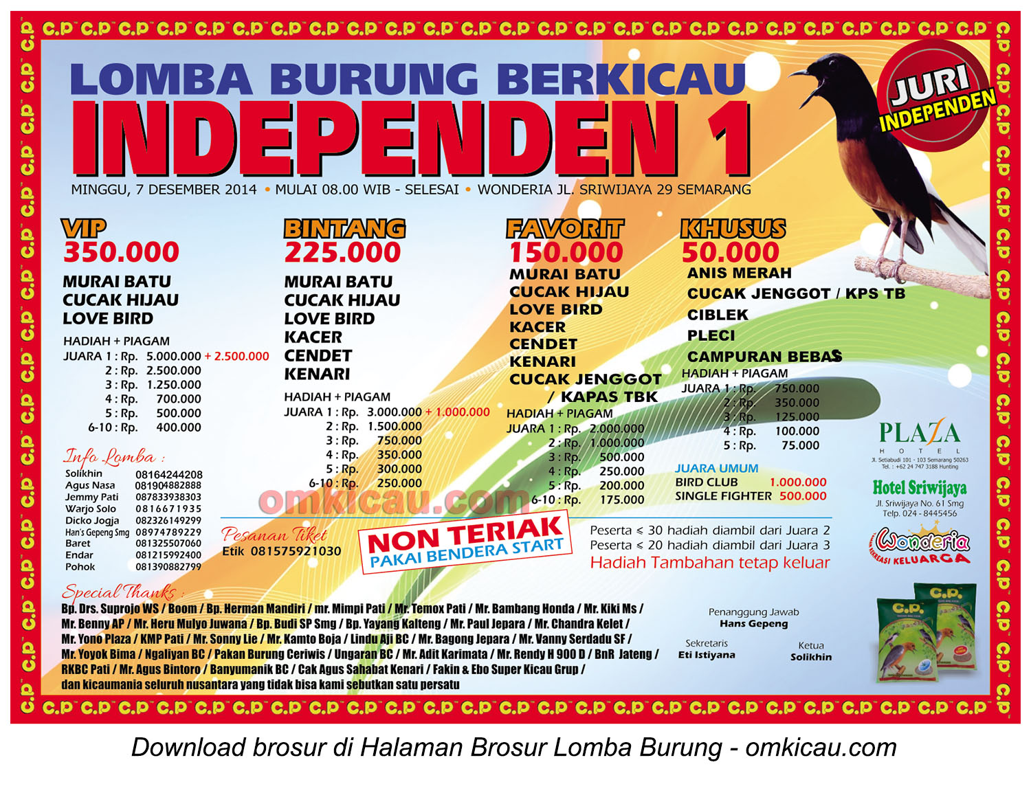 Brosur Lomba Burung Berkicau Independen 1, Semarang, 7 Desember 2014