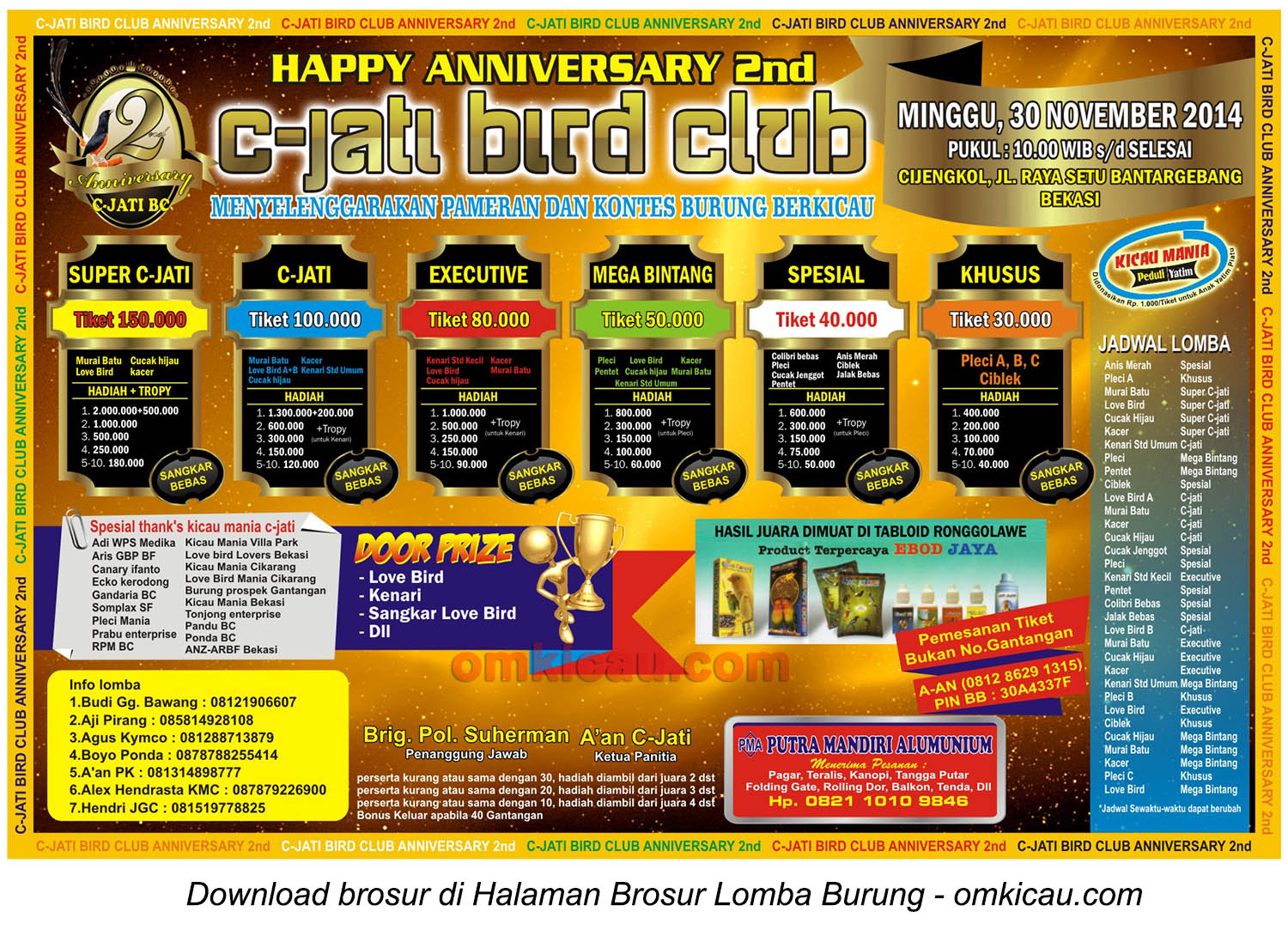Brosur Lomba Burung Happy Anniversary 2nd C-Jati BC, Bekasi, 30 November 2014