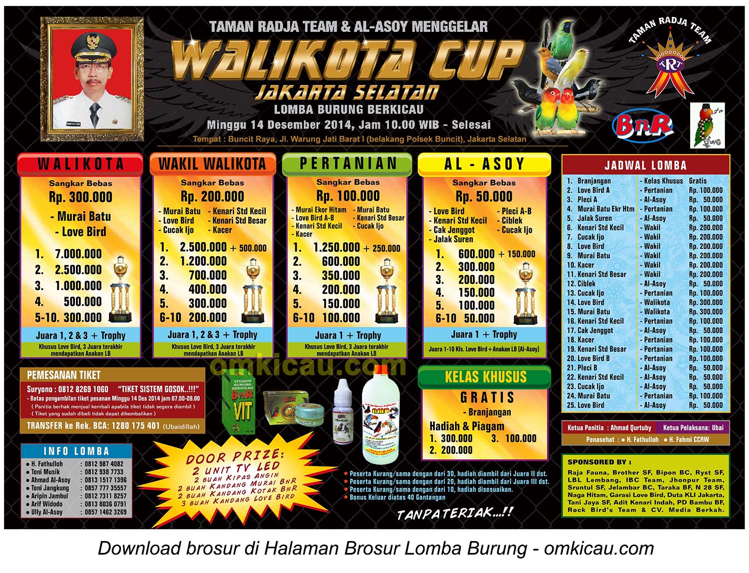 Brosur Revisi Lomba Burung Berkicau Wali Kota Cup, Jakarta Selatan-, 14 Desember 2014