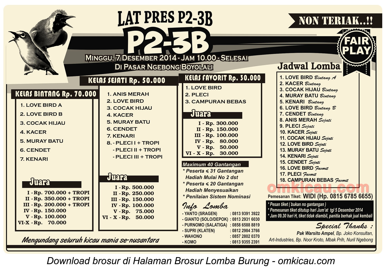 Brosur Latpres Burung Berkicau P2-3B, Boyolali, 7 Desember 2014