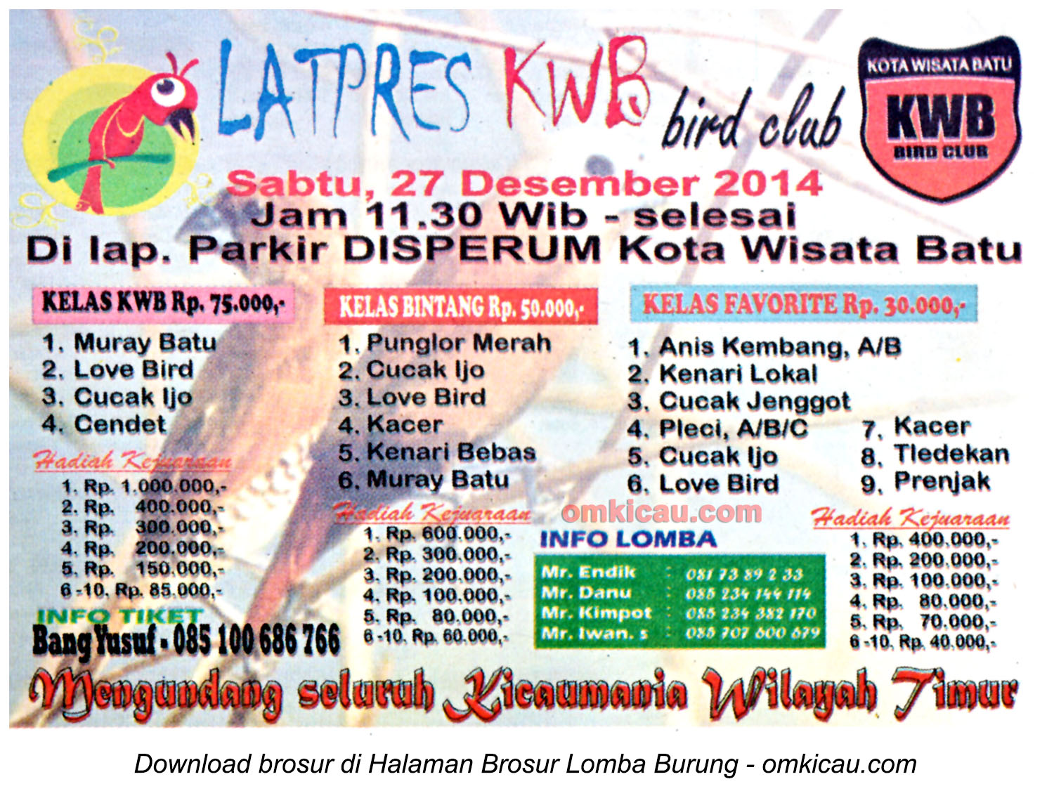 Brosur Latpres KWB Bird Club, Kota Batu, 27 Desember 2014