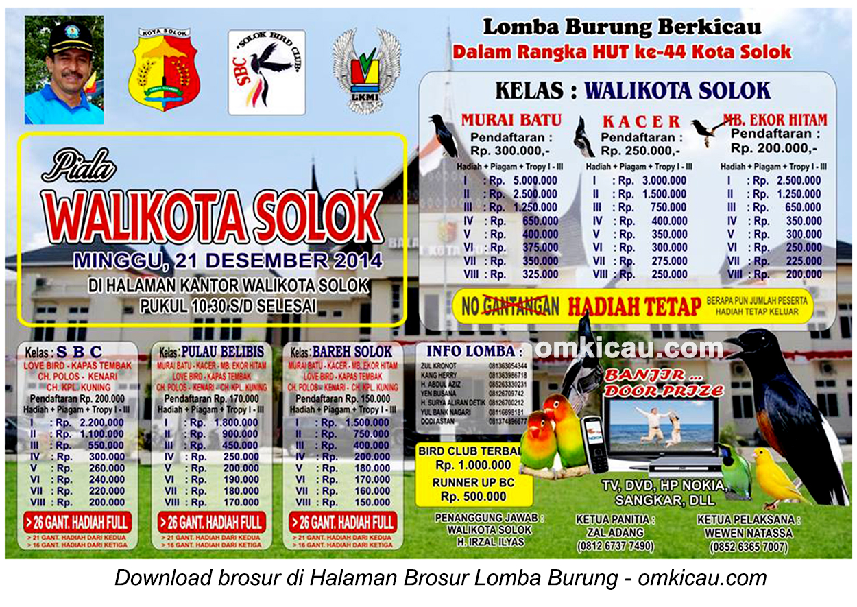 Brosur Lomba Burung Berkicau Piala Wali Kota Solok, 21 Desember 2014