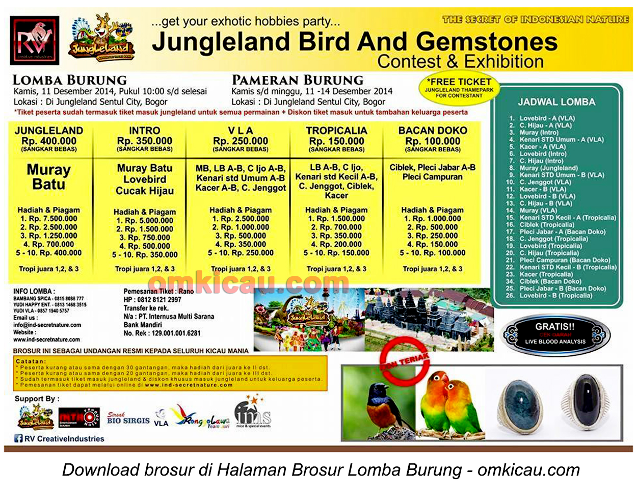 Brosur Lomba Jungleland Bird and Gemstones, Bogor, 11 Desember 2014