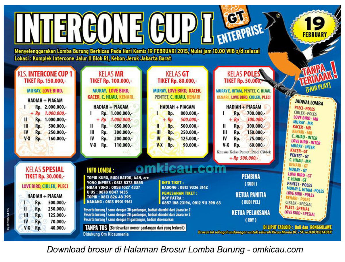 Brosur Lomba Burung Berkicau Intercone Cup I, Jakarta Barat, 19 Februari 2015