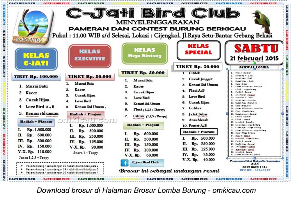 Brosur Latpres Burung Berkicau C-Jati Bird Club, Bekasi, 21 Februari 2015