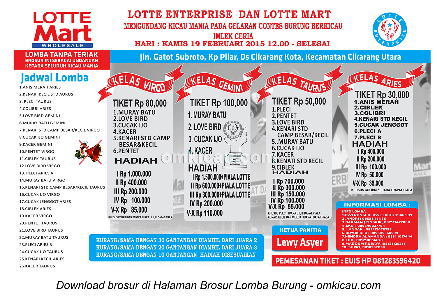 Brosur Latpres Burung Berkicau Lotte Enterprise, Cikarang, 19 Februari 2015
