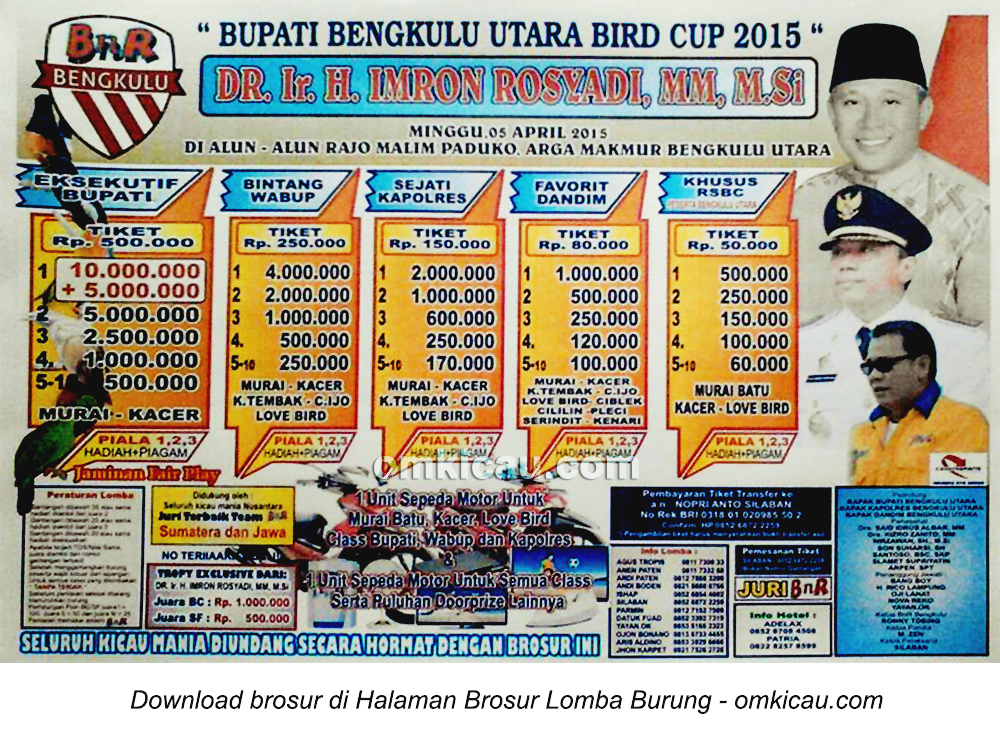 Brosur Lomba Bupati Bengkulu Utara Bird Cup, 5 April 2015