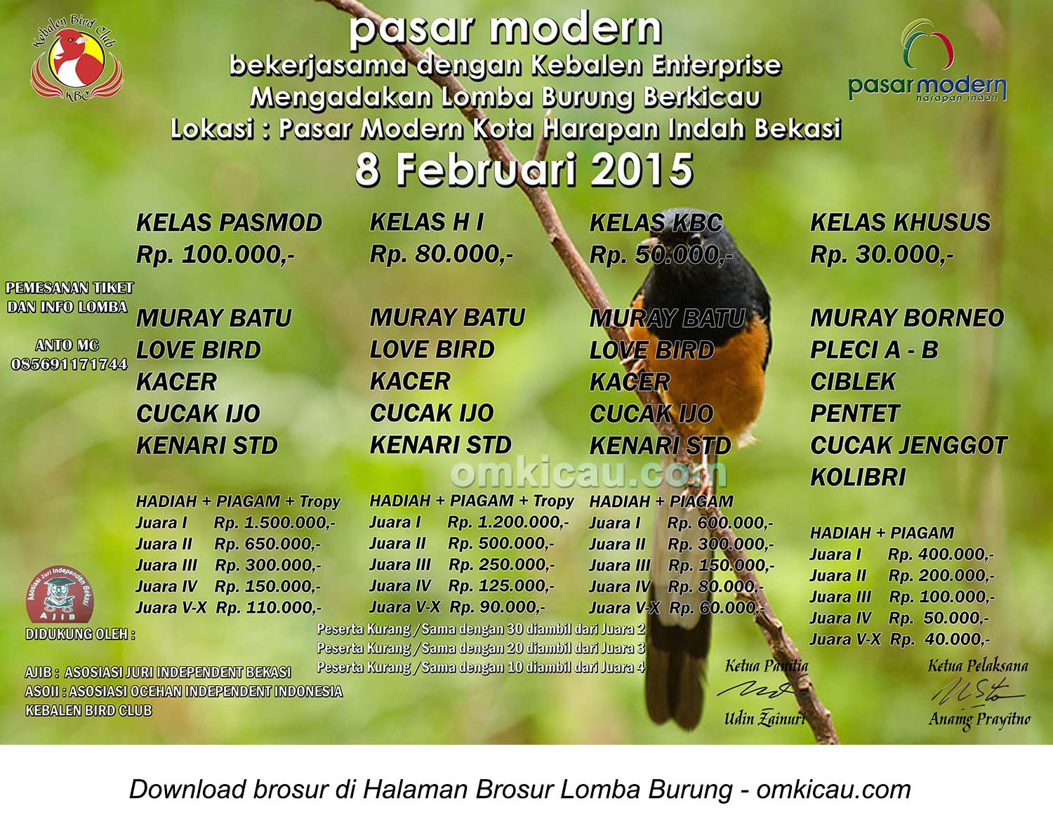 Brosur Lomba Burung Berkicau Pasar Modern Harapan Indah, Bekasi, 8 Februari 2015