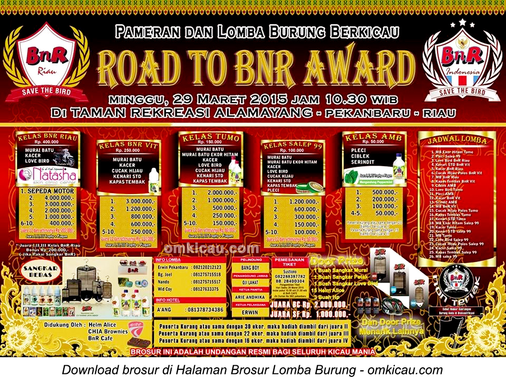 Brosur Lomba Burung Berkicau Road to BnR Award, Pekanbaru, 29 Maret 2015.