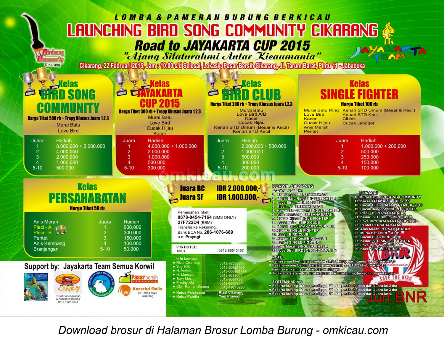 Brosur Lomba Burung Launching Bird Song Community Cikarang, Bekasi, 22 Februari 2015