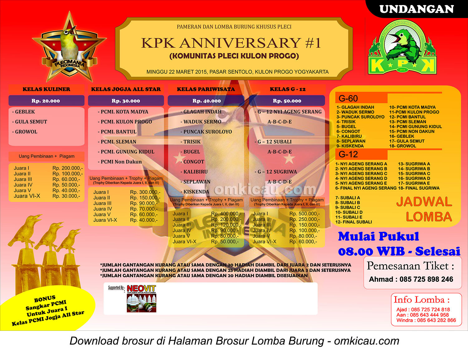 Brosur lomba burung pleci KPK Anniversary #1, Kulonprogo, 22 Maret 2015