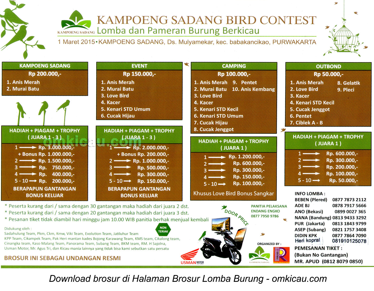 Brosur Lomba Kampung Sadang Bird Contest, Purwakarta, 1 Maret 2015