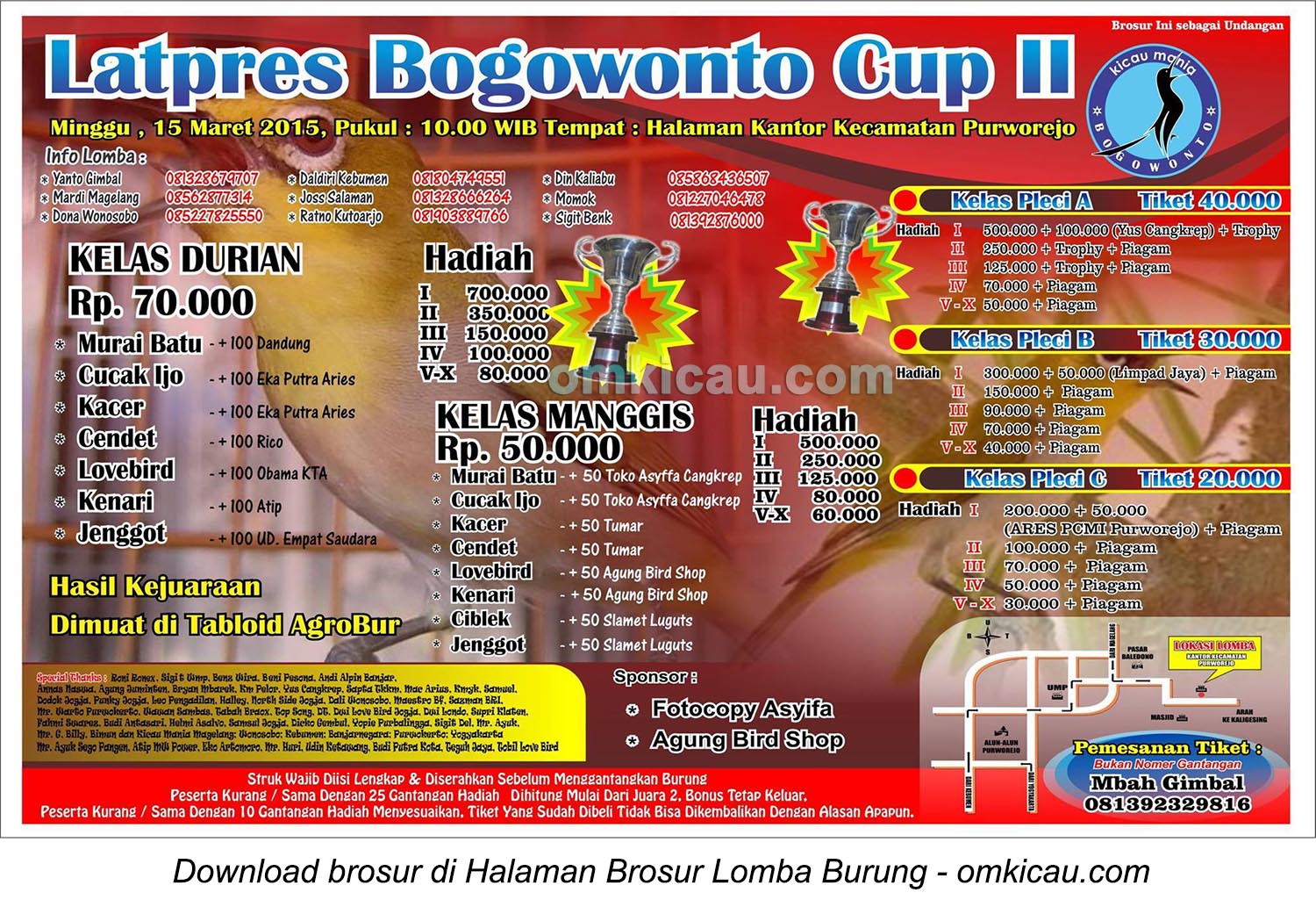 Brosur Latpres Burung Berkicau Bogowonto Cup II, Purworejo, 15 Maret 2015