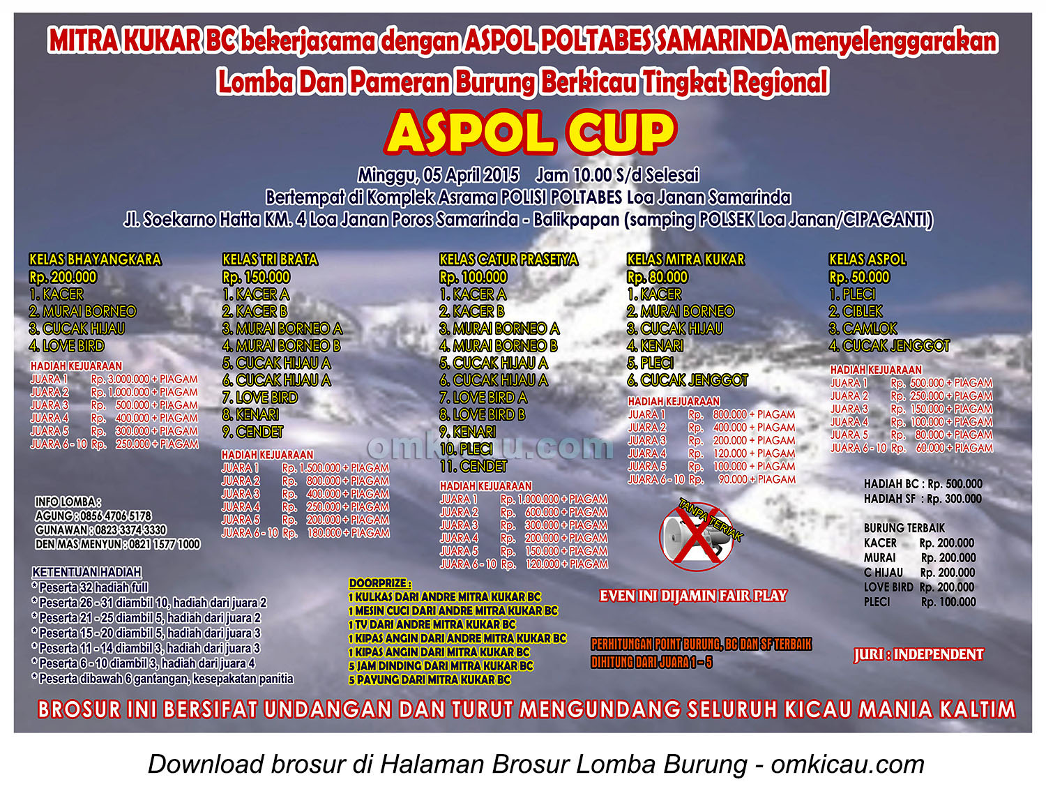Brosur Lomba Burung Berkicau Aspol Cup, Samarinda, 5 April 2015
