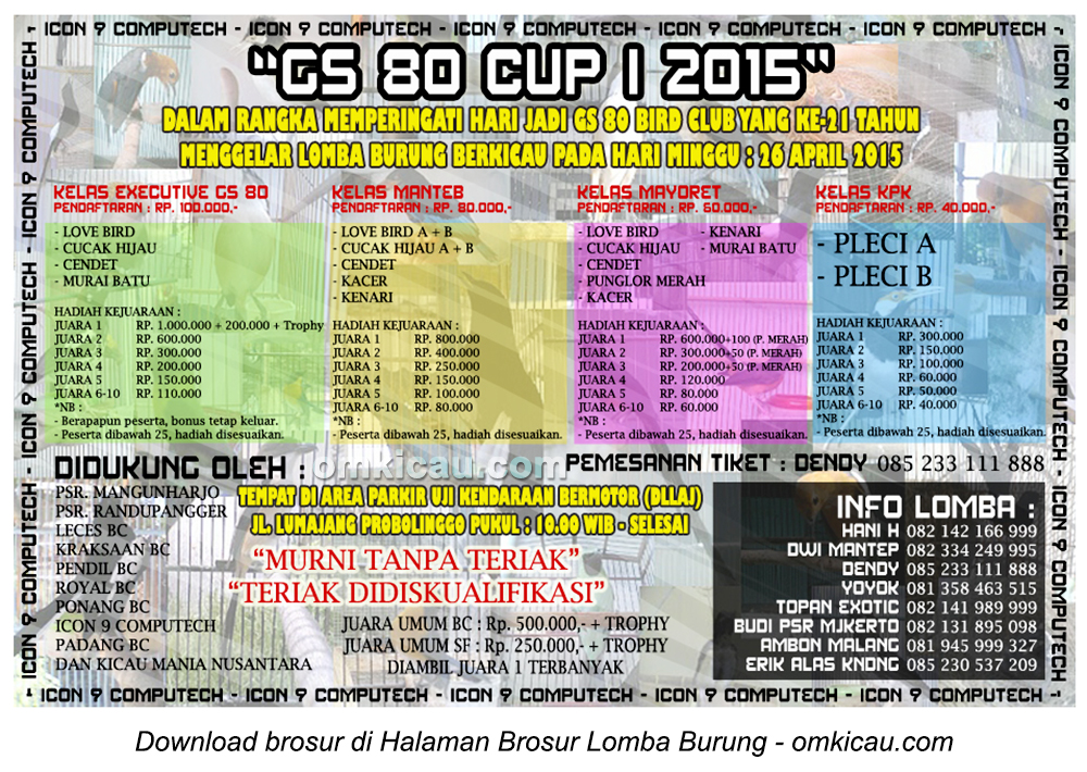 Brosur Lomba Burung Berkicau GS 80 Cup I, Probolinggo, 26 April 2015