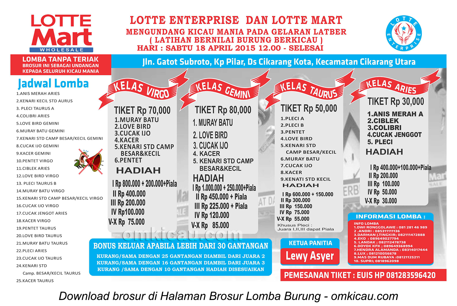 Brosur Latber Burung Berkicau Lotte Enterprise, Cikarang, 18 April 2015