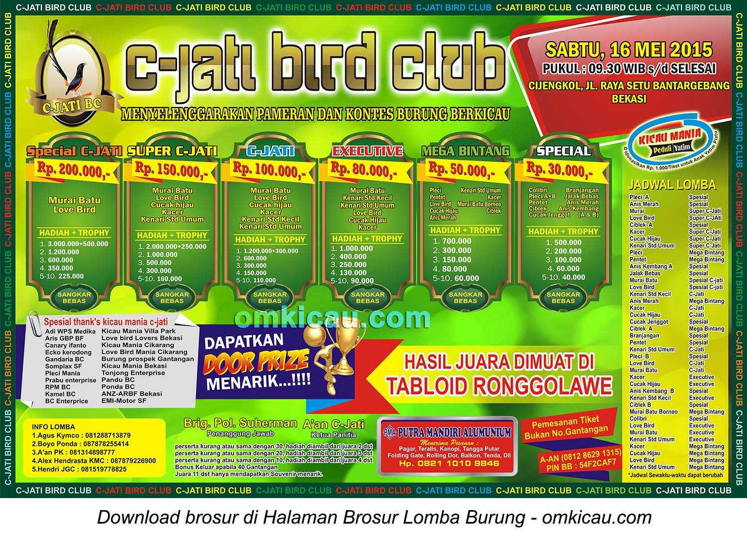 Brosur Lomba Burung Berkicau C-Jati Bird Club, Bekasi, 16 Mei 2015