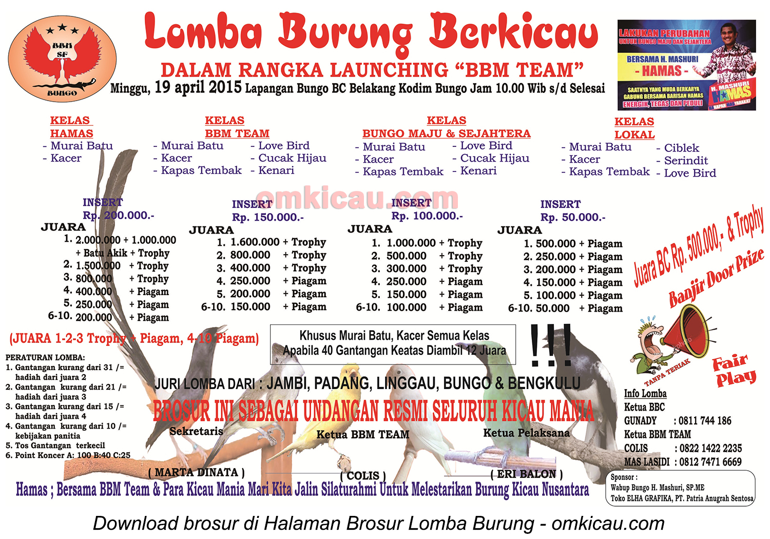 Brosur Lomba Burung Berkicau Launching BBM Team, Bungo, 19 April 2015