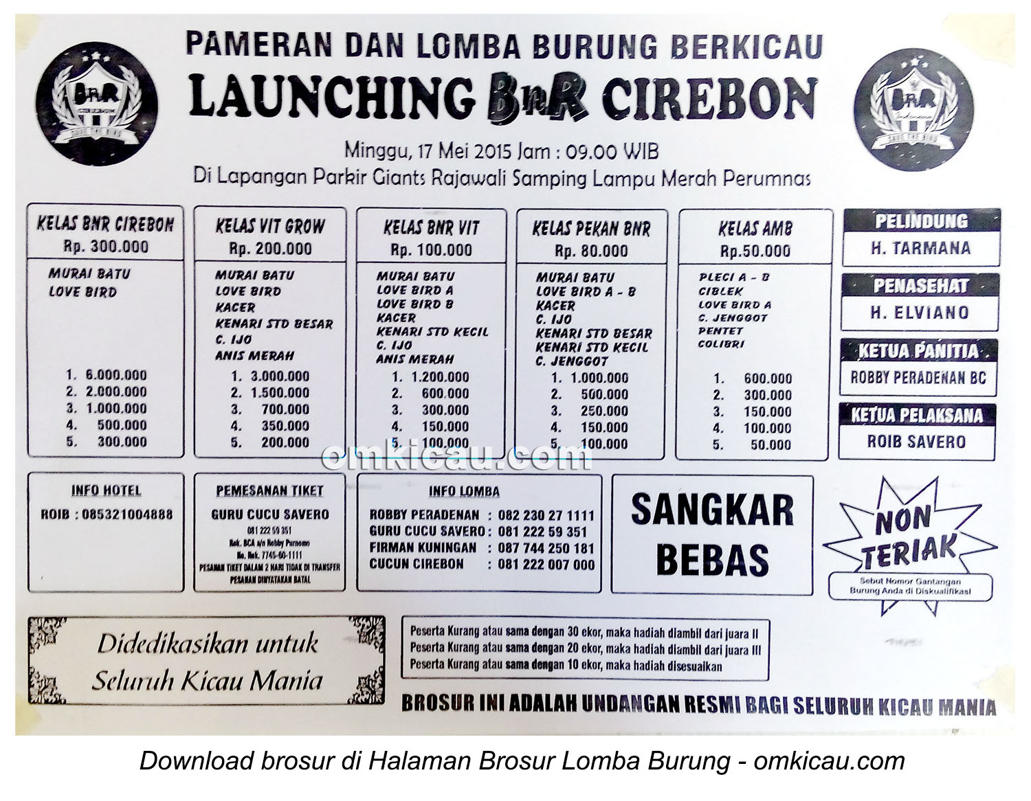 Brosur Lomba Burung Berkicau Launching BnR Cirebon, 17 Mei 2015