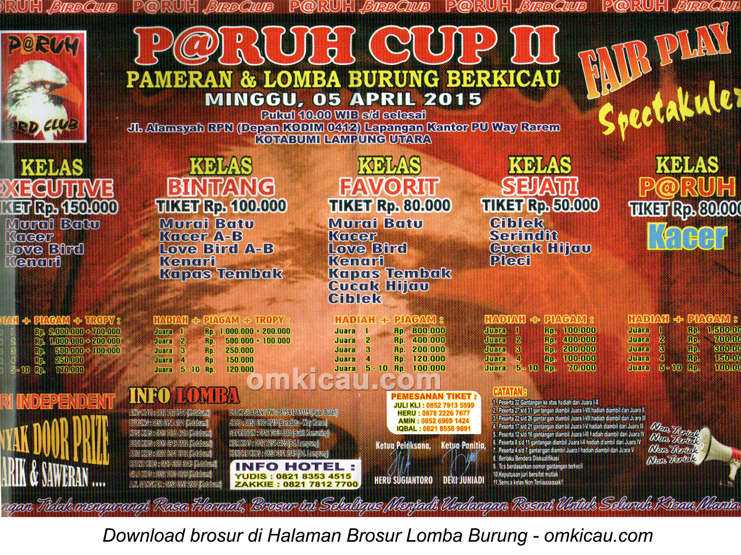 Brosur Lomba Burung Berkicau P@ruh Cup II, Lampung Utara, 5 April 2015