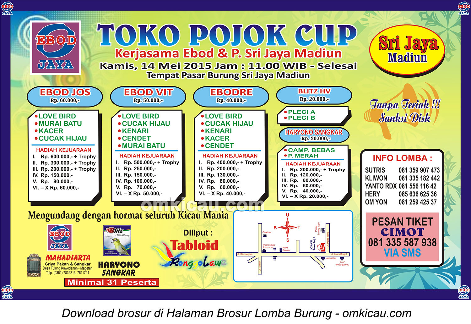 Brosur Lomba Burung Berkicau Toko Pojok Cup, Madiun, 14 Mei 2015
