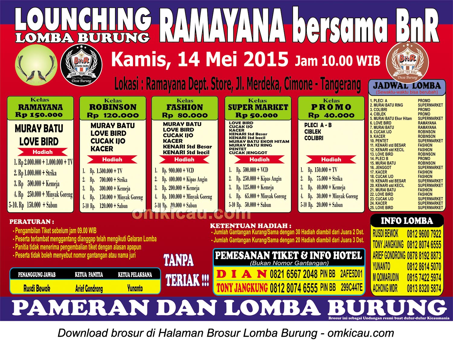 Brosur Lomba Burung Berkicau Launching Ramayana, Tangerang, 14 Mei 2015