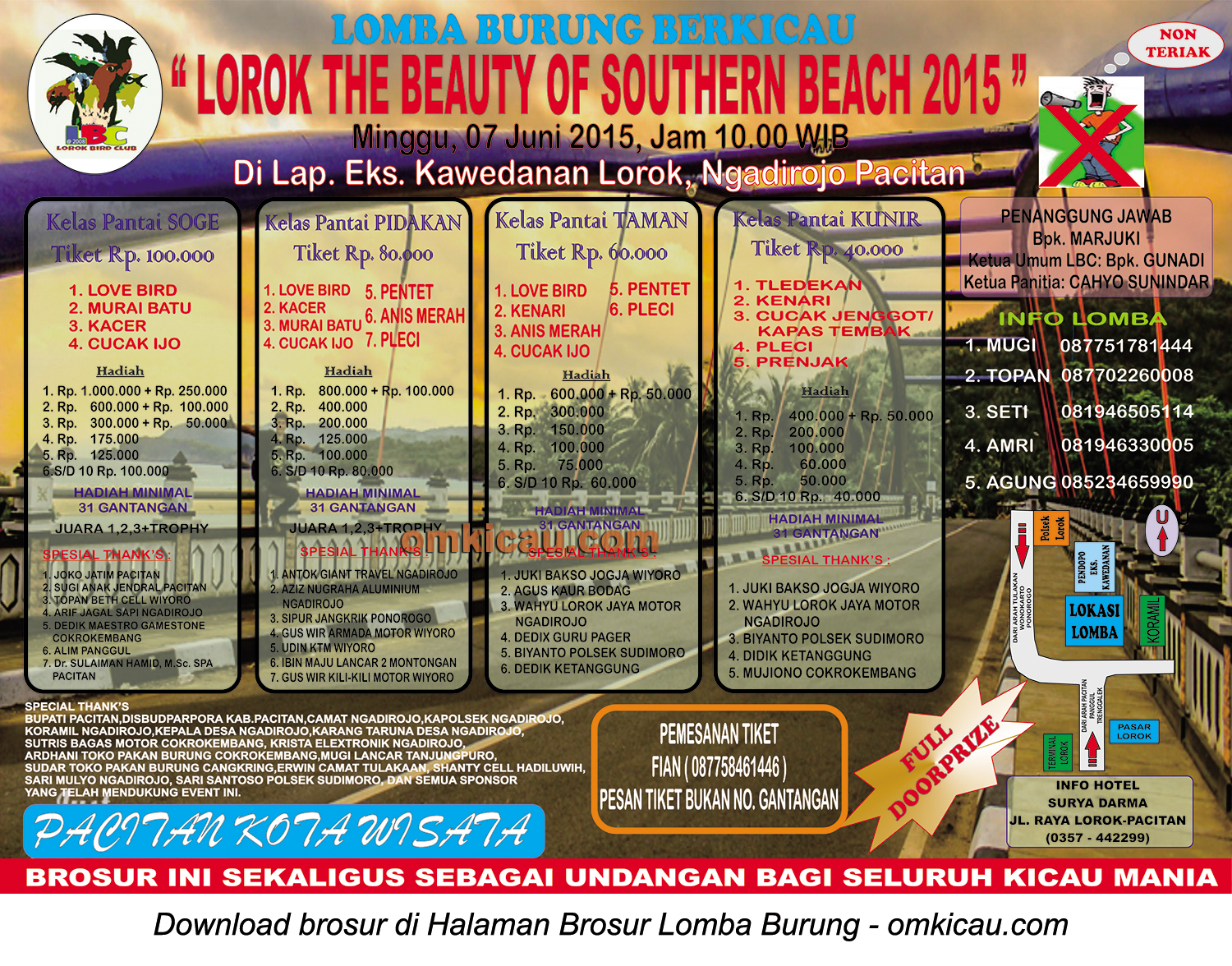 Brosur Lomba Burung Berkicau Lorok The Beauty of Southern Beach, Pacitan, 7 Juni 2015