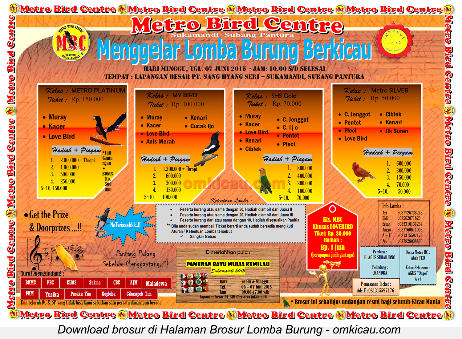 Brosur Lomba Burung Berkicau Metro Bird Centre, Subang, 7 Juni 2015
