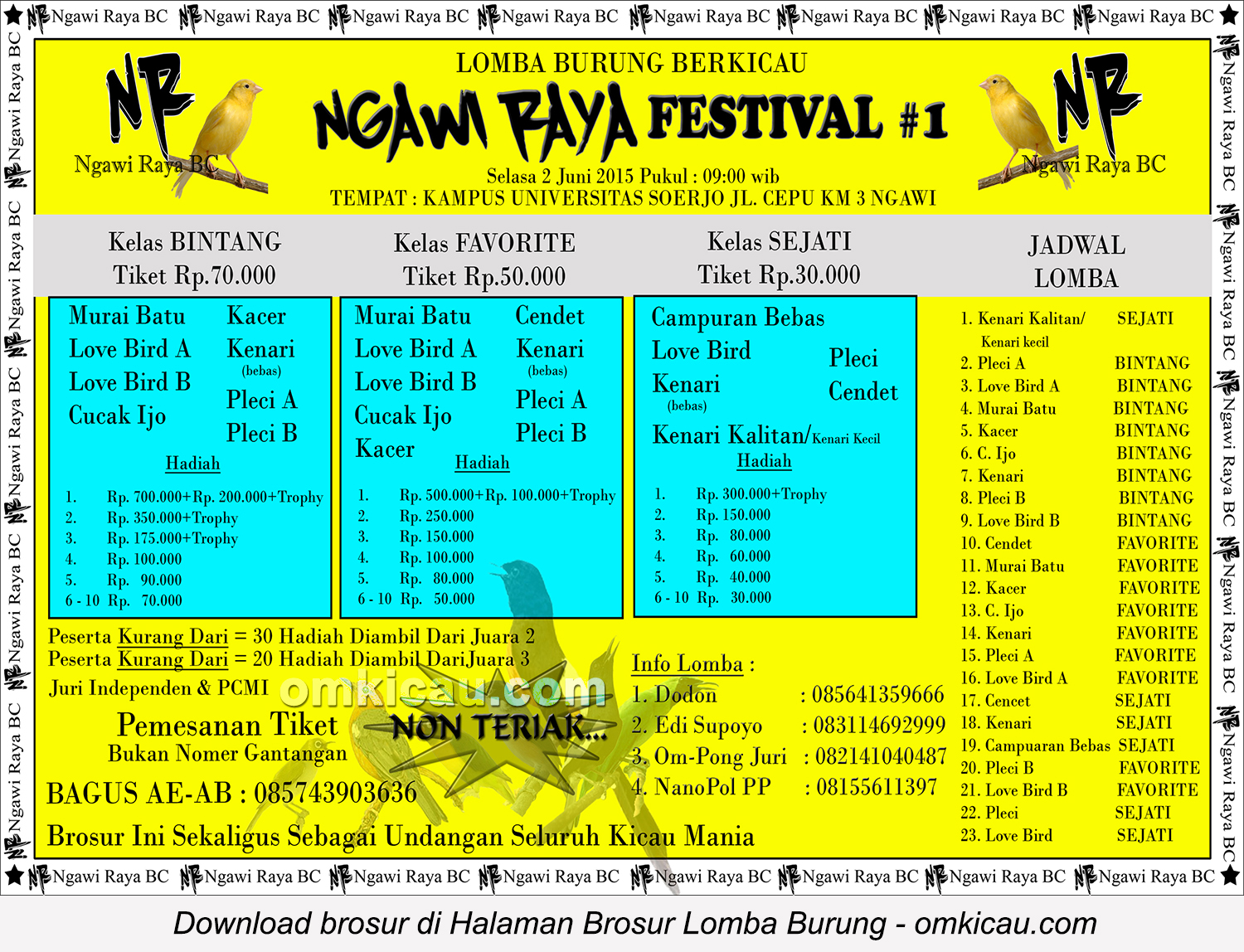 Brosur Lomba Burung Berkicau Ngawi Raya Festival #1, Ngawi, 2 Juni 2015