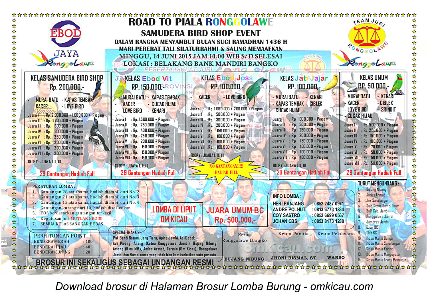 Brosur Lomba Burung Berkicau Road to Piala Ronggolawe, Bangko, 14 Juni 2015