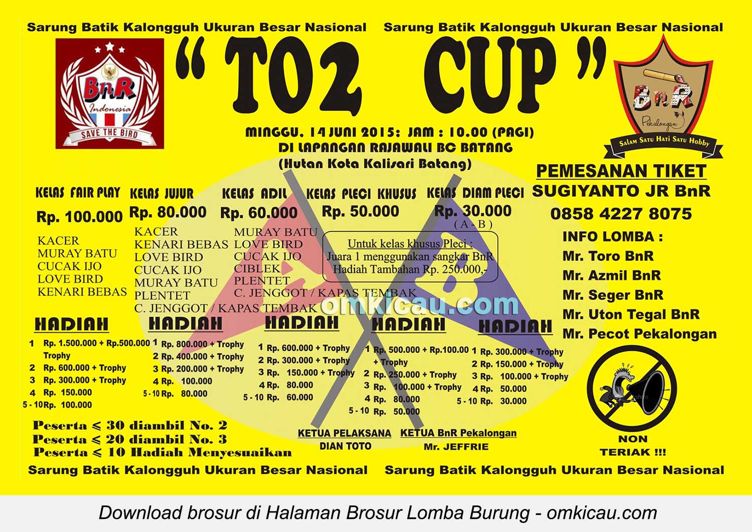 Brosur Lomba Burung Berkicau TO2 Cup, Batang, 14 Juni 2015
