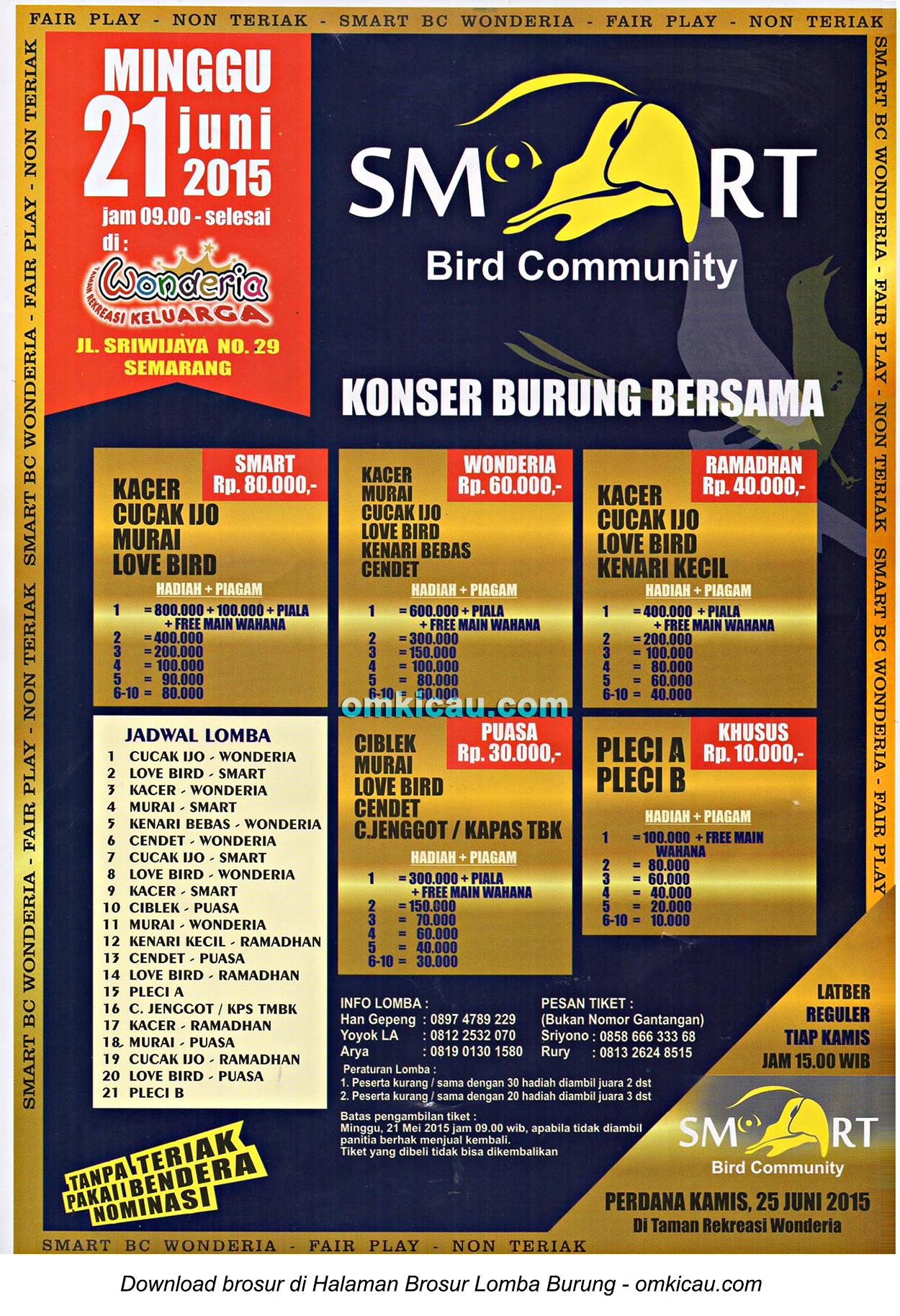 Brosur Konser Burung Bersama Smart Bird Community, Semarang, 21 Juni 2015