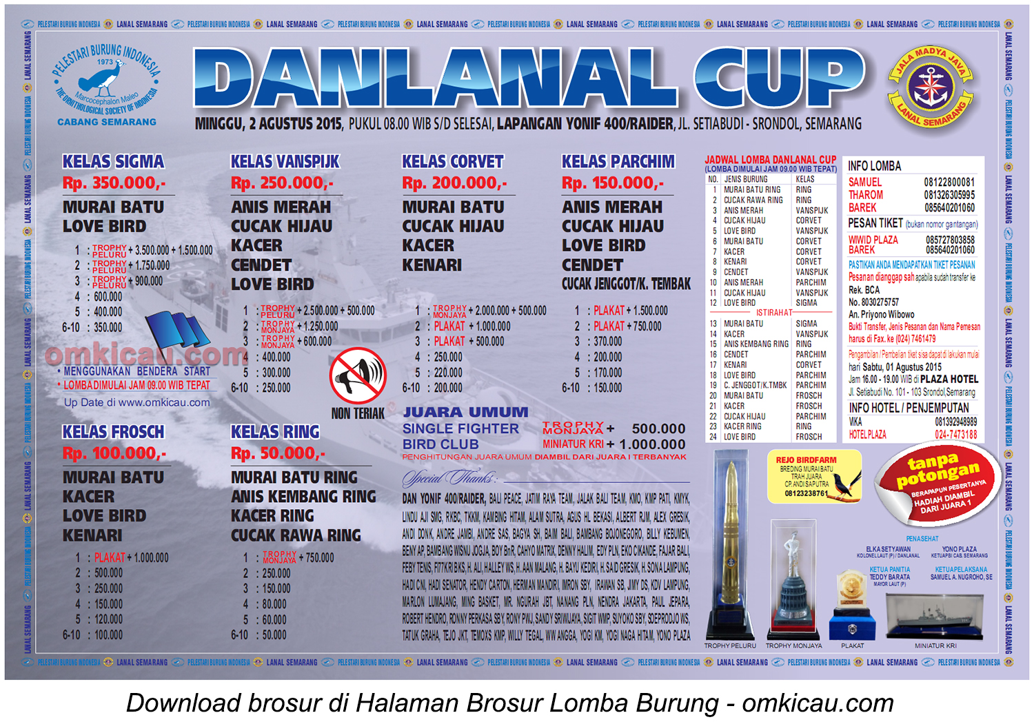 Brosur Lomba Burung Berkicau Danlanal Cup, Semarang, 2 Agustus 2015