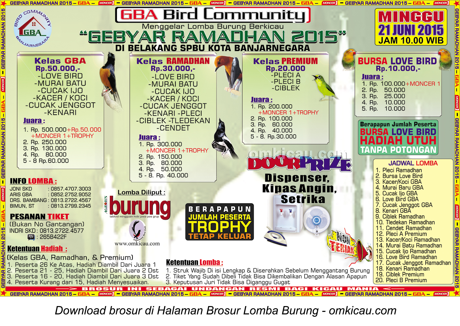 Brosur Lomba Burung Berkicau Gebyar Ramadhan GBA Banjarnegara, 21 Juni 2015