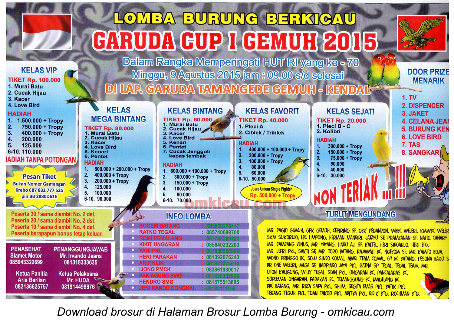 Brosur Lomba Burung Berkicau Garuda Cup I Gemuh 2015, Kendal, 9 Agustus 2015